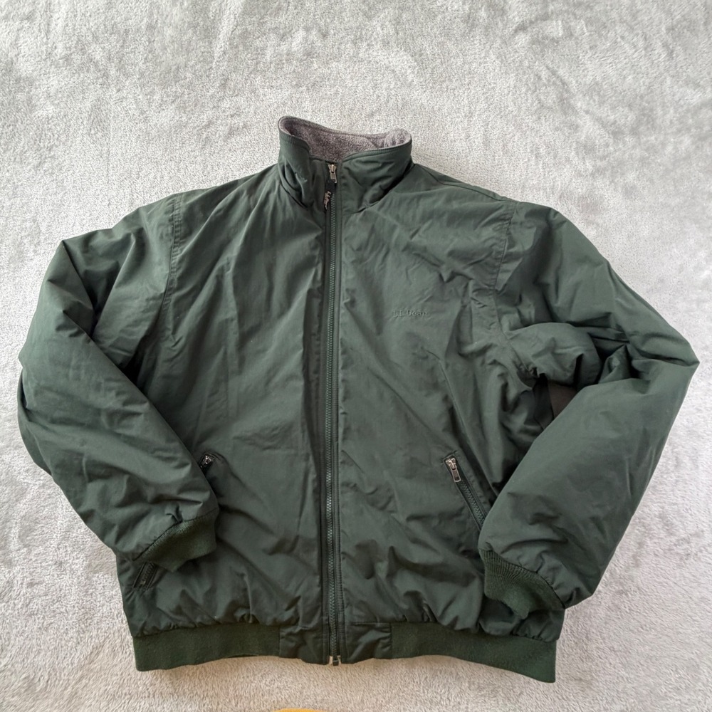 L.L. Bean Warm-Up Jacket Mens Large Green Fleece Lined Full Zip Bomber